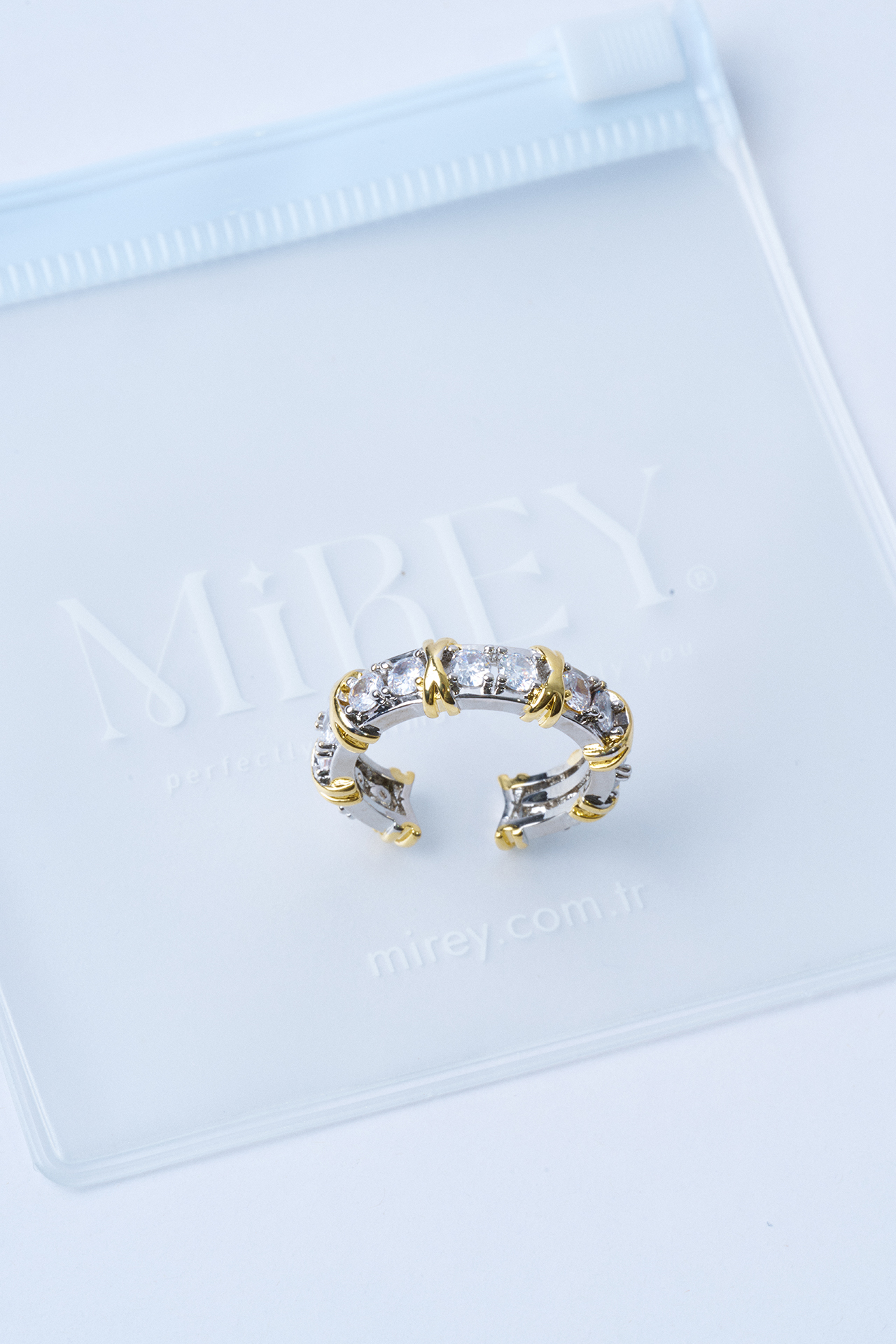 Aquetta Gold-Silver Ayarlanabilir Çelik Yüzük - 5