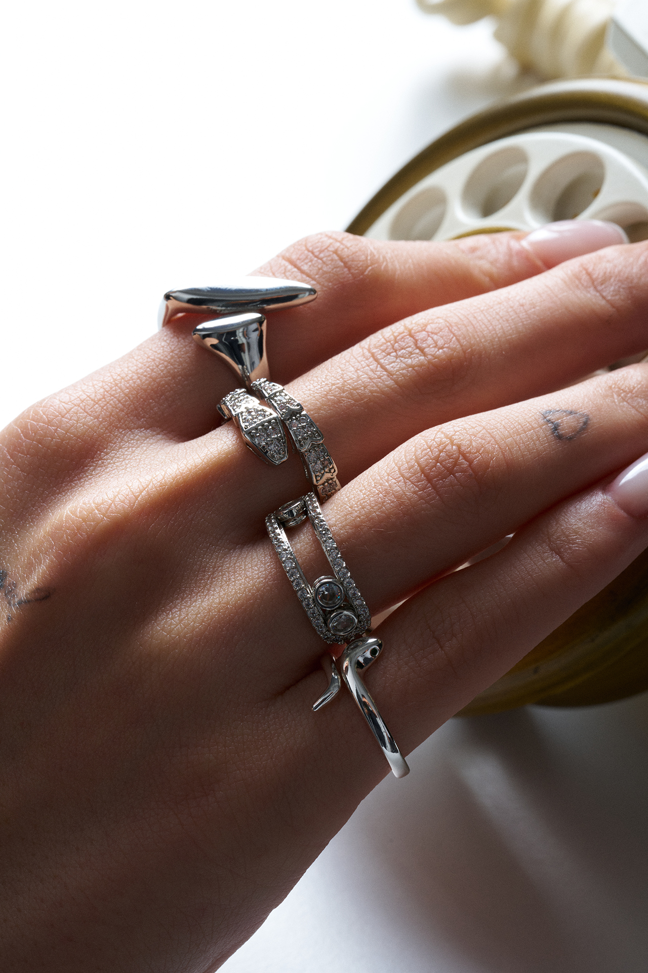 BoldSnake Taşlı Ayarlanabilir Çelik Yüzük - 4