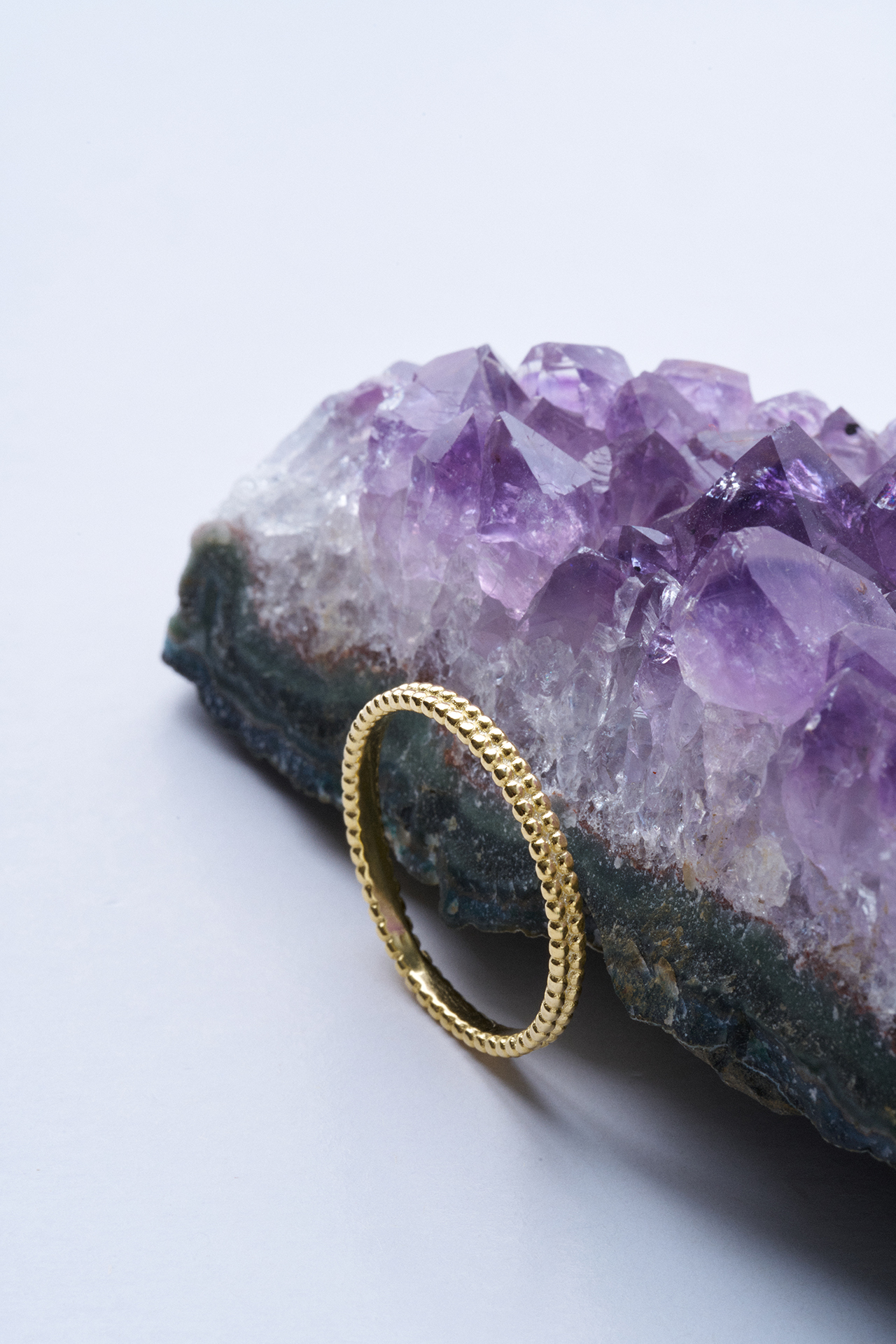 Double Dotted Gold 925 Ayar Gümüş Yüzük - Mirey (1)