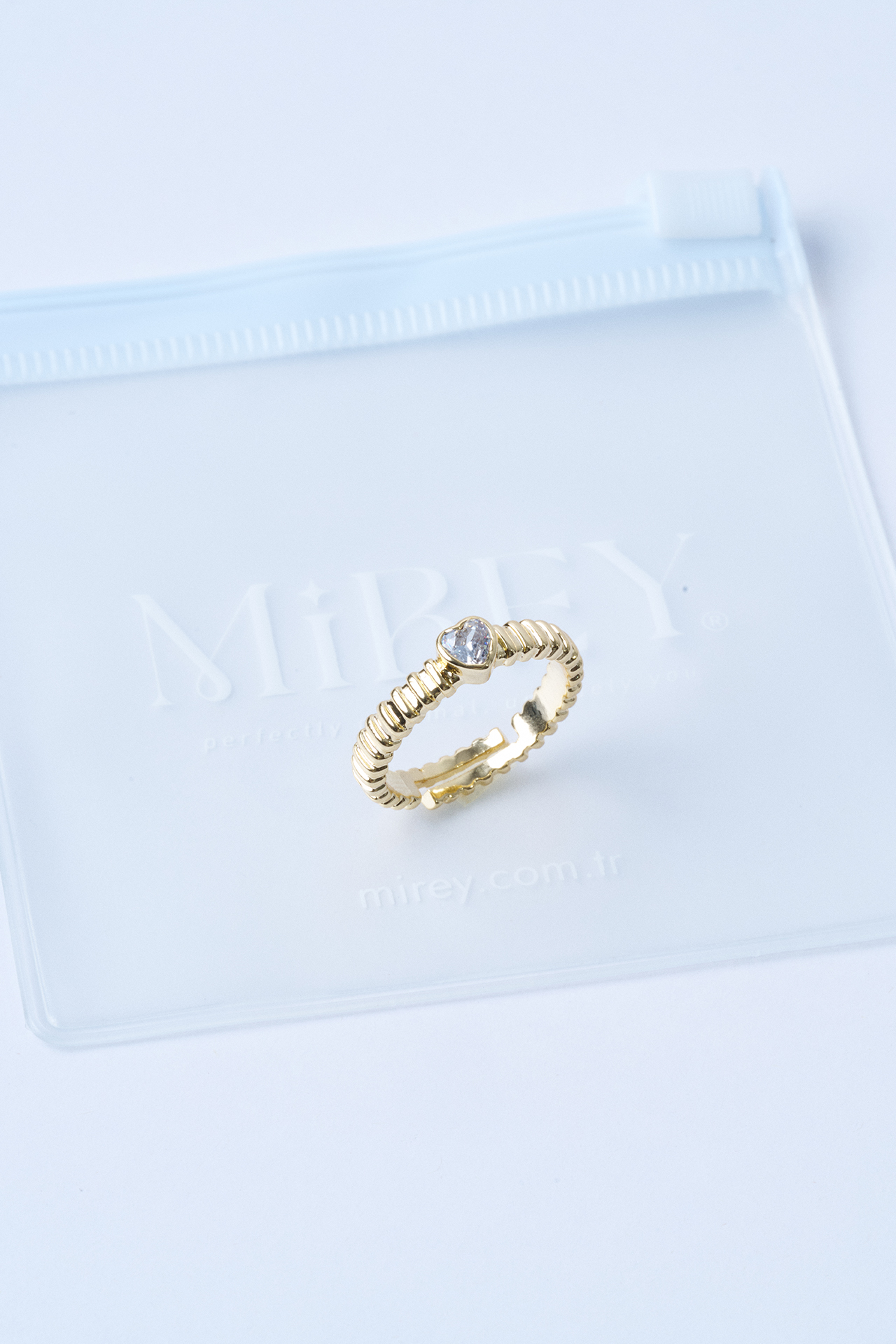 Taş Kalpli Gold Ayarlanabilir Çelik Yüzük - 4