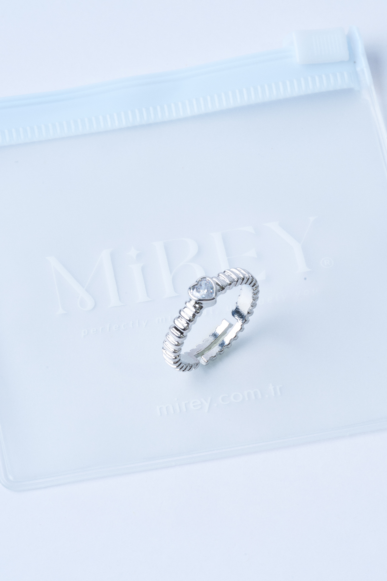 Taş Kalpli Silver Ayarlanabilir Çelik Yüzük - 4