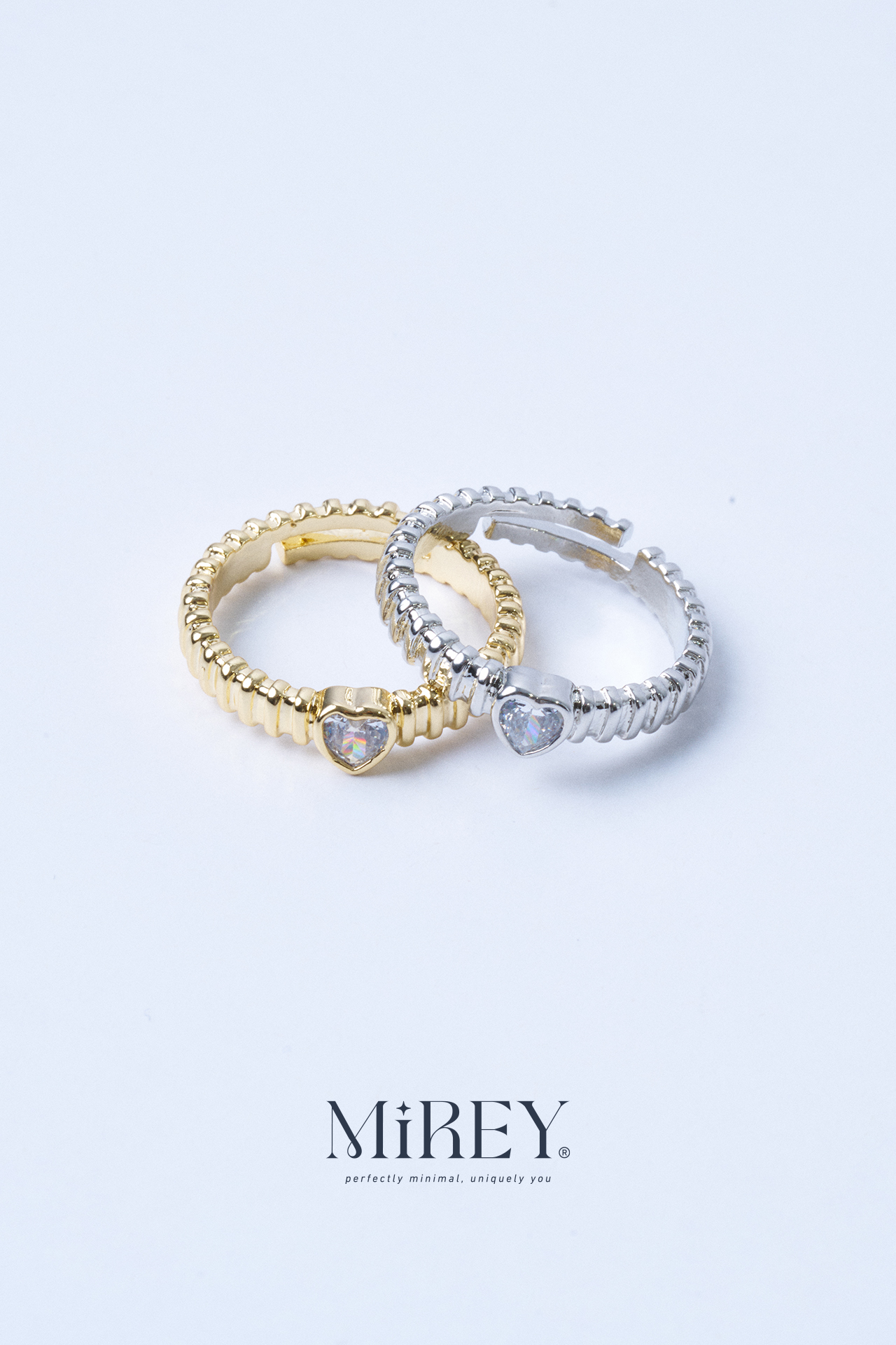 Taş Kalpli Silver Ayarlanabilir Çelik Yüzük - 6