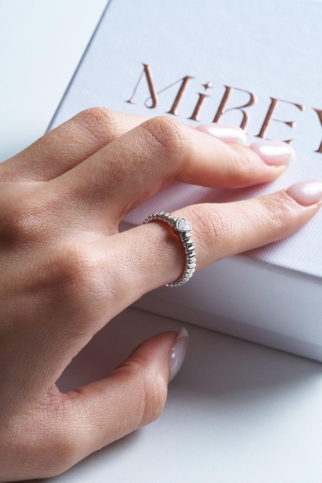 Taş Kalpli Silver Ayarlanabilir Çelik Yüzük - 3