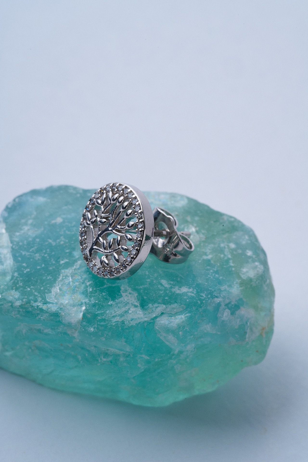 Taşlı Ağaç Çelik Küpe - Mirey (1)